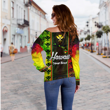 Hawaii Custom Personalised Off Shoulder Sweatshirt Kanakamaoli Flag With Map Traditional Patterns