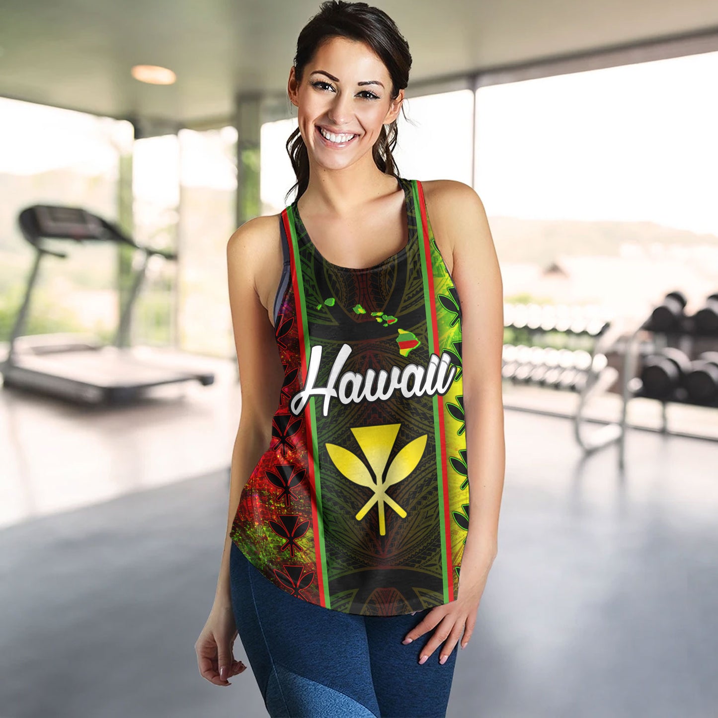 Hawaii Custom Personalised Women Tank Kanakamaoli Flag With Map Traditional Patterns