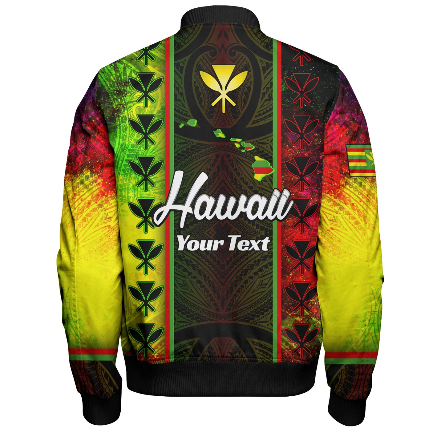Hawaii Custom Personalised Bomber Jacket Kanakamaoli Flag With Map Traditional Patterns