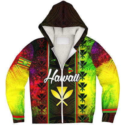 Hawaii Custom Personalised Sherpa Hoodie Kanakamaoli Flag With Map Traditional Patterns