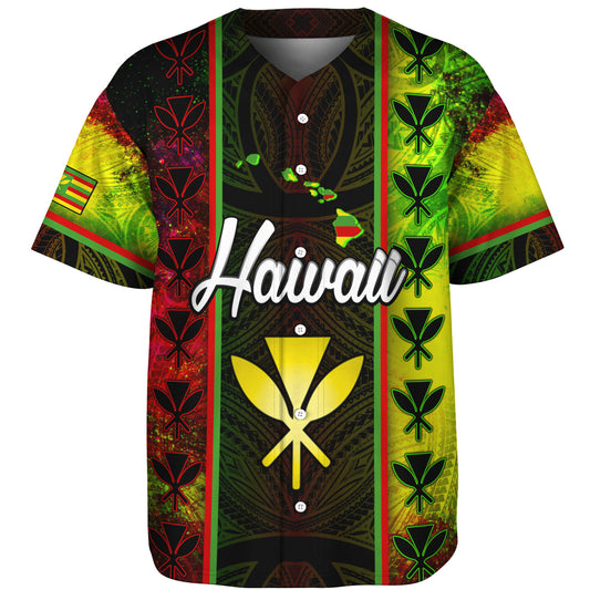 Hawaii Custom Personalised Baseball Shirt Kanakamaoli Flag With Map Traditional Patterns