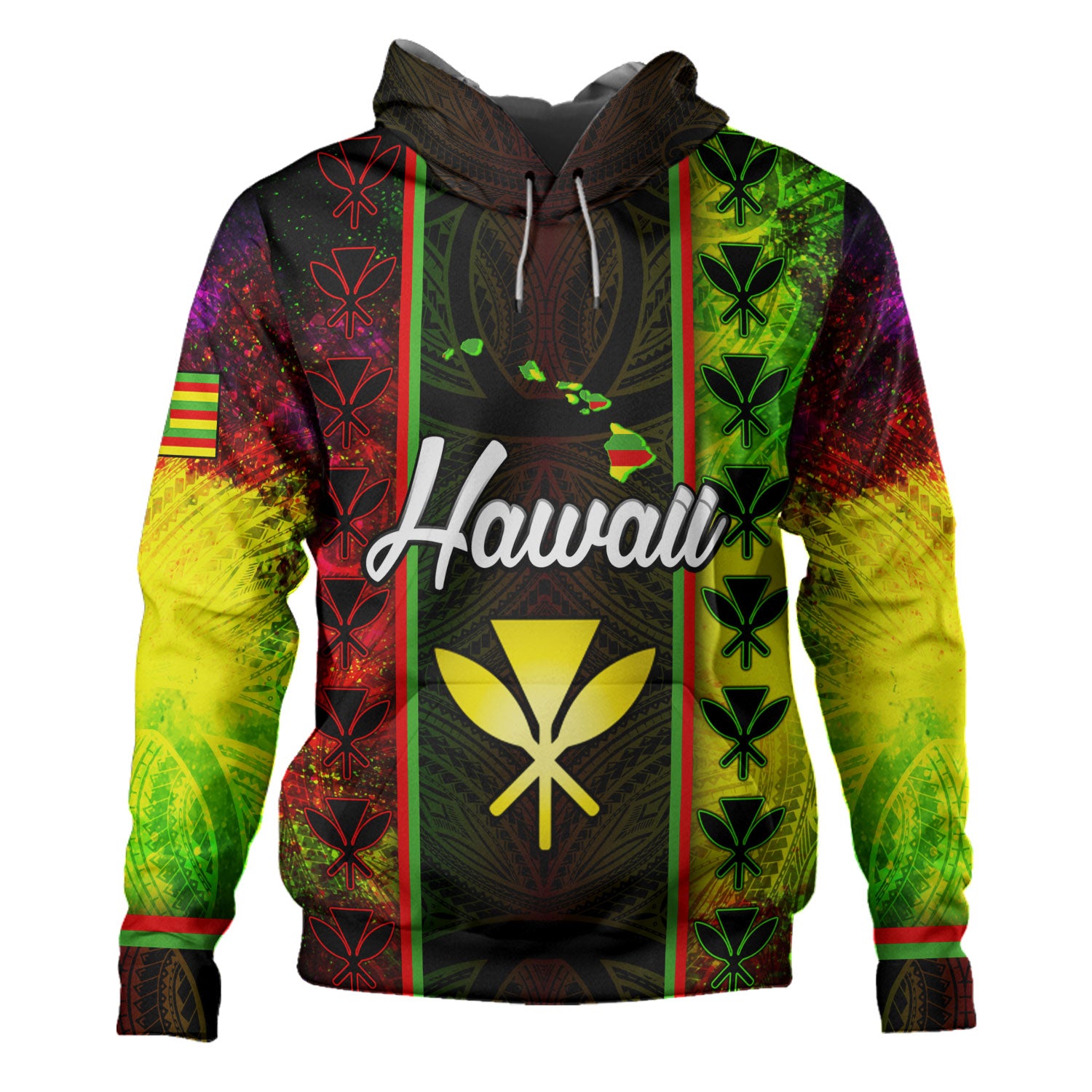 Hawaii Custom Personalised Hoodie Kanakamaoli Flag With Map Traditional Patterns