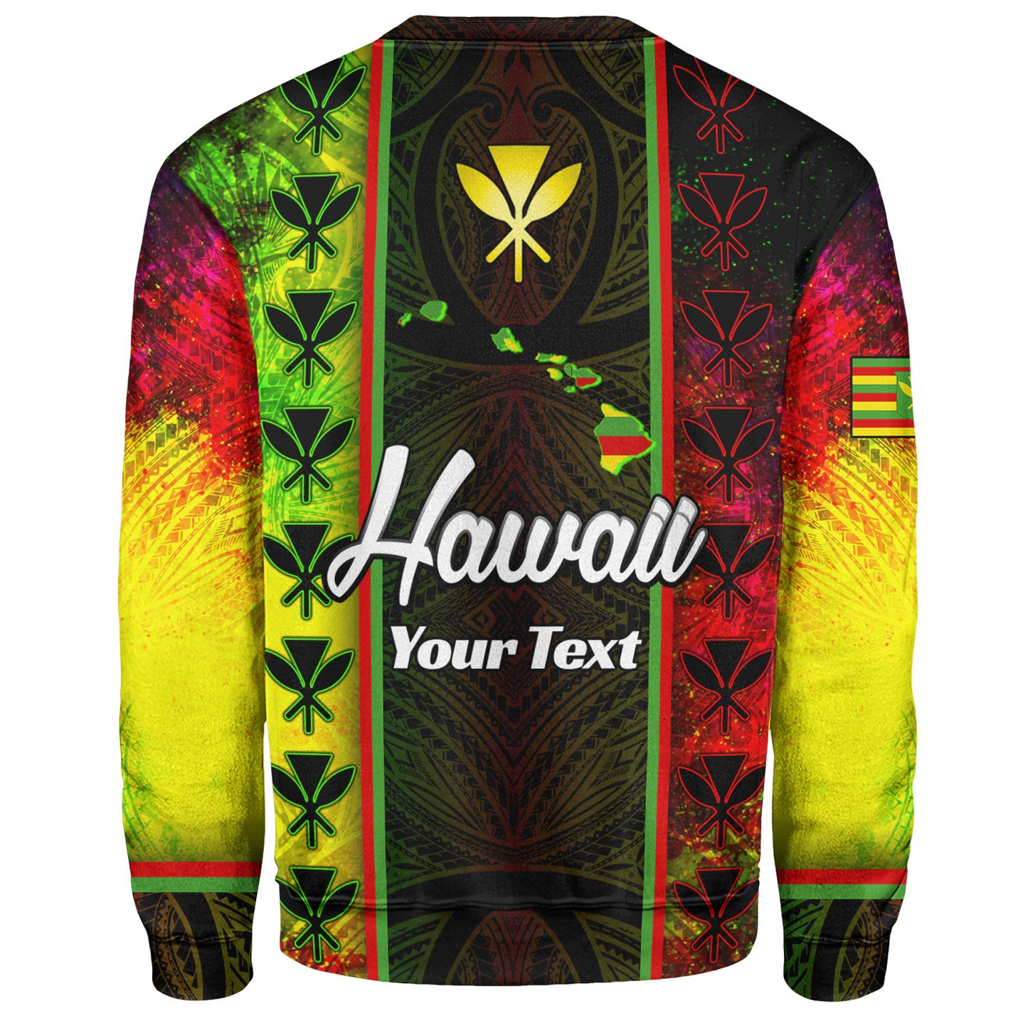Hawaii Custom Personalised Sweatshirt Kanakamaoli Flag With Map Traditional Patterns