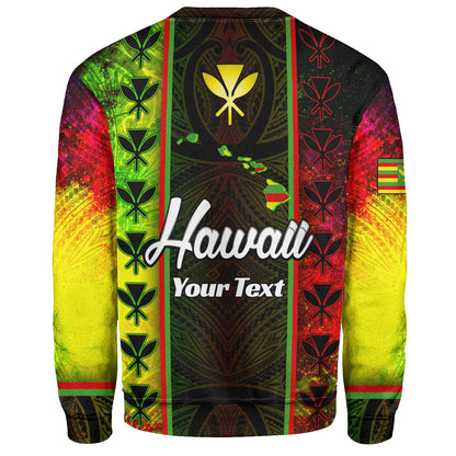 Hawaii Custom Personalised Sweatshirt Kanakamaoli Flag With Map Traditional Patterns