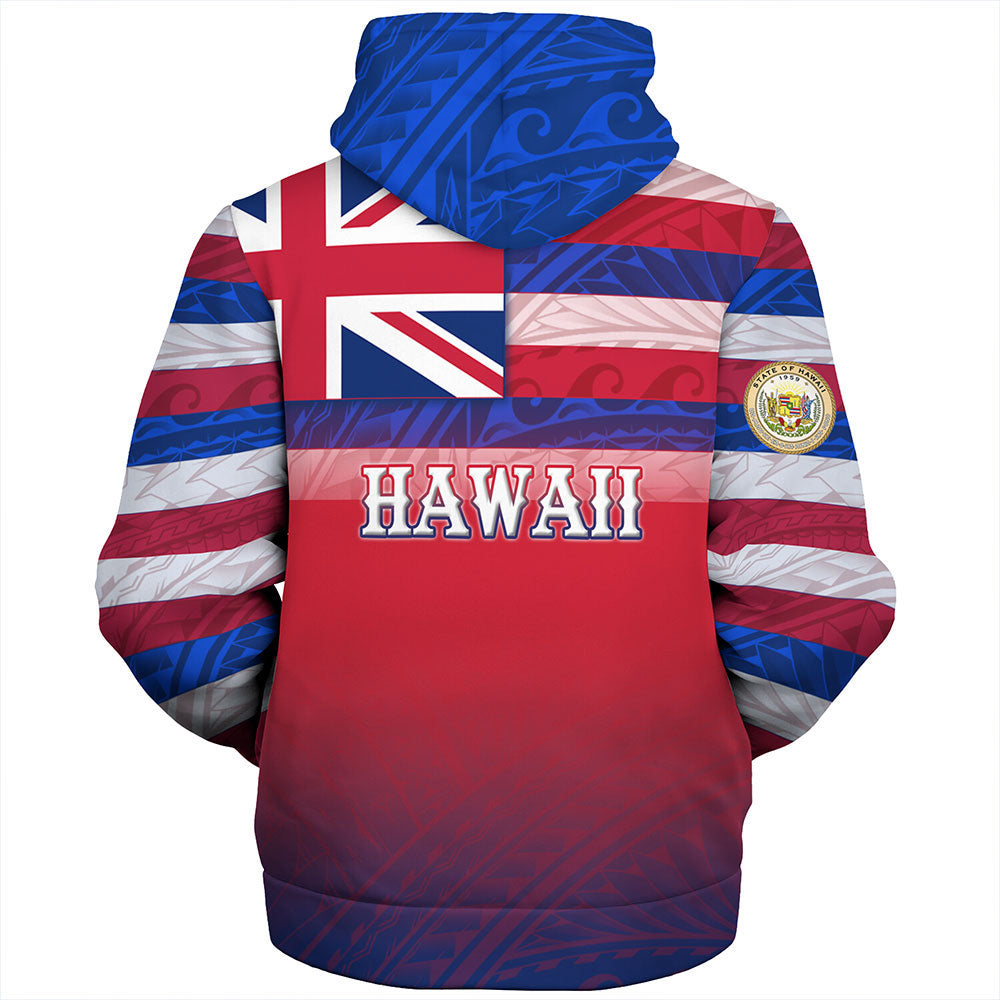 Hawaii Sherpa Hoodie - Hawaii Flag Color With Traditional Patterns