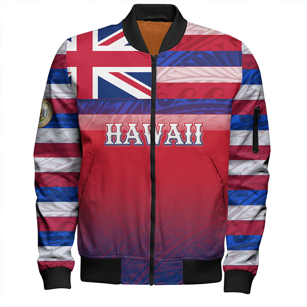Hawaii Bomber Jacket - Hawaii Flag Color With Traditional Patterns