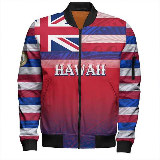 Hawaii Bomber Jacket - Hawaii Flag Color With Traditional Patterns