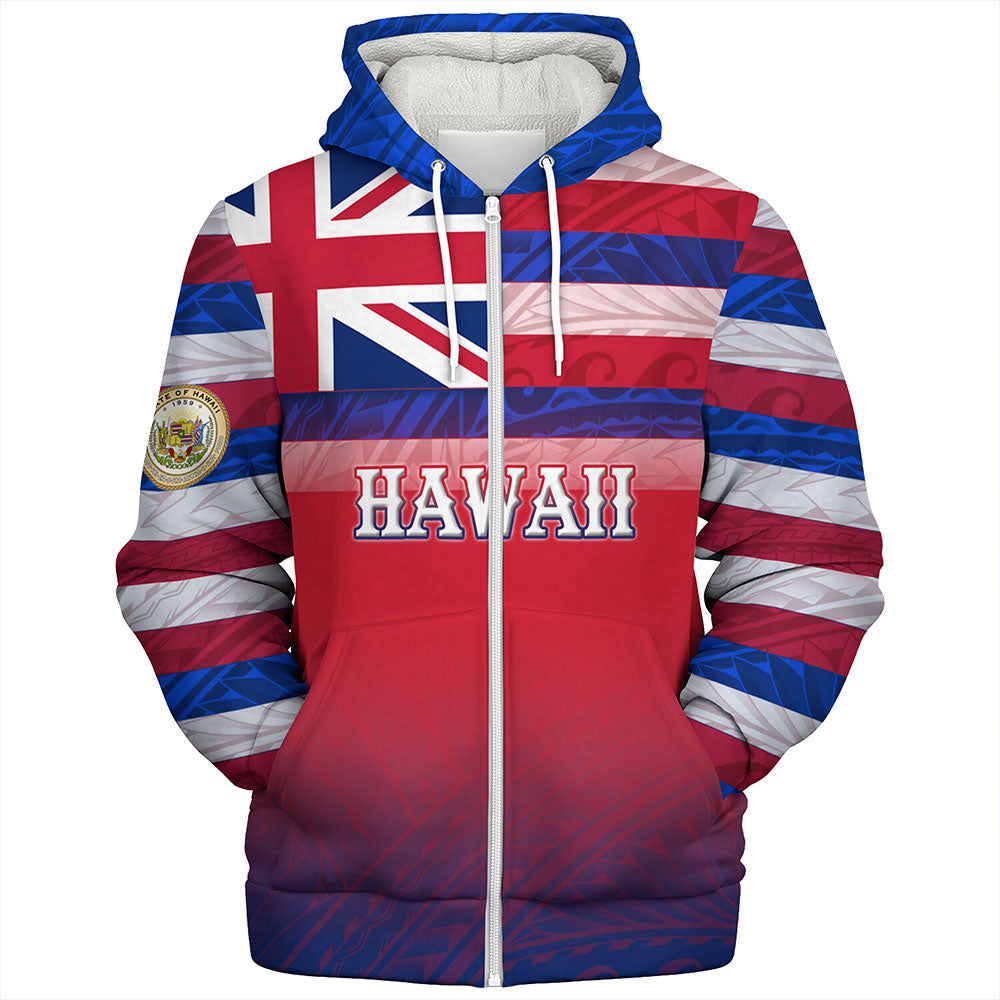Hawaii Sherpa Hoodie - Hawaii Flag Color With Traditional Patterns