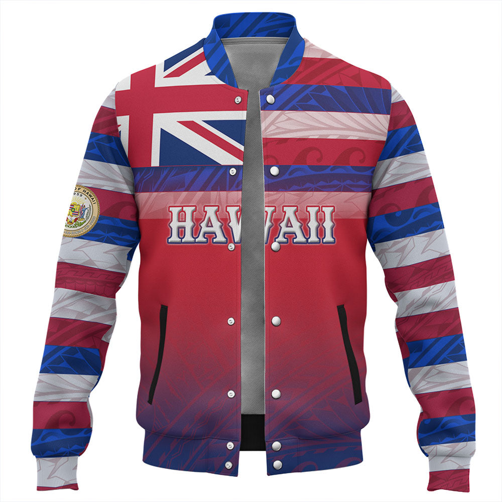 Hawaii Baseball Jacket - Hawaii Flag Color With Traditional Patterns