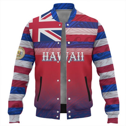 Hawaii Baseball Jacket - Hawaii Flag Color With Traditional Patterns