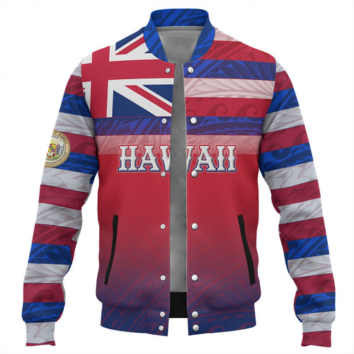 Hawaii Baseball Jacket - Hawaii Flag Color With Traditional Patterns