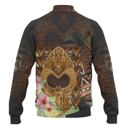 Hawaii Baseball Jacket Ikaika Hawaiian With Hibiscus Flowers Retro Style