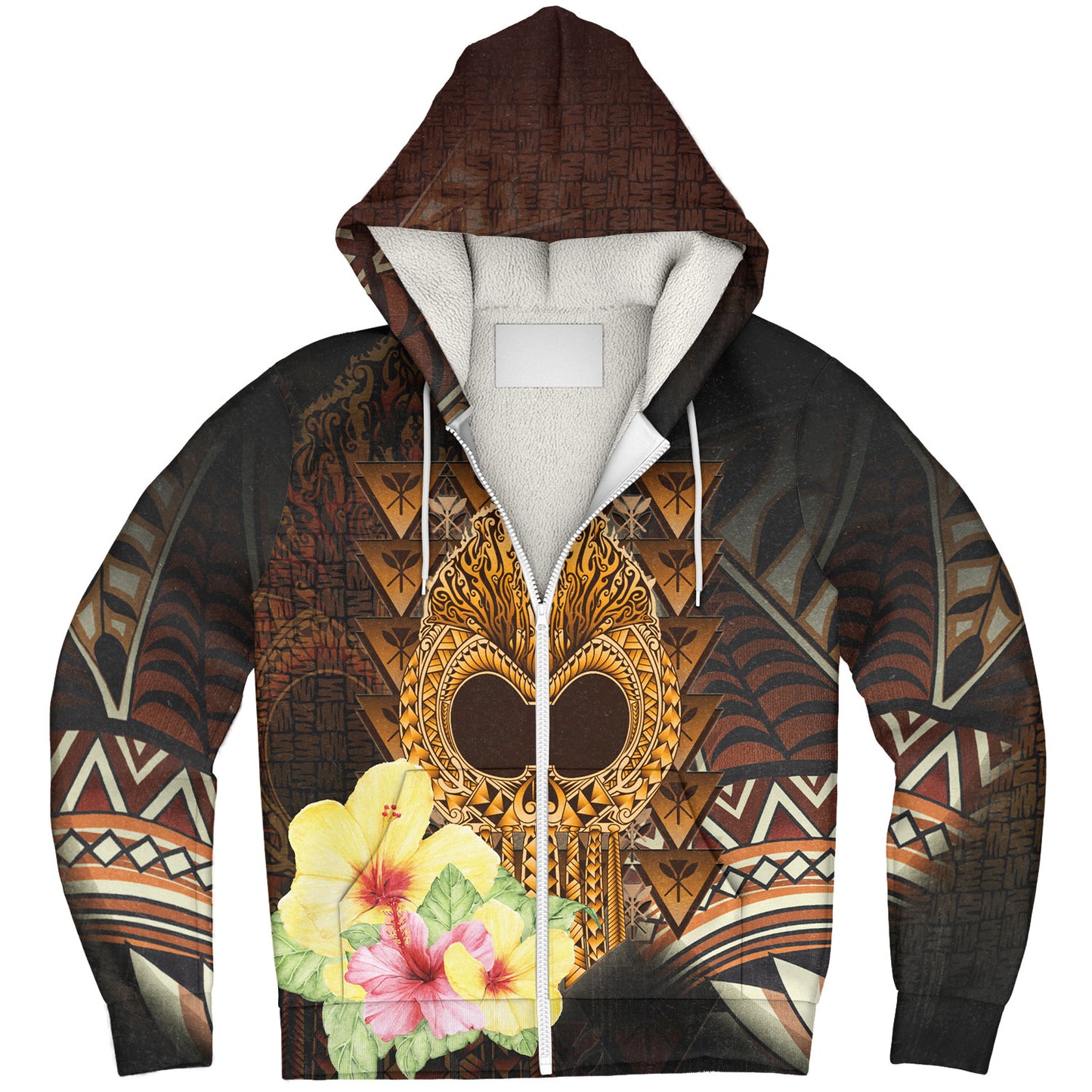Hawaii Sherpa Hoodie Ikaika Hawaiian With Hibiscus Flowers Retro Style