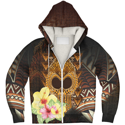 Hawaii Sherpa Hoodie Ikaika Hawaiian With Hibiscus Flowers Retro Style