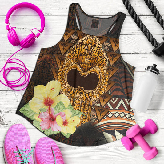 Hawaii Women Tank Ikaika Hawaiian With Hibiscus Flowers Retro Style