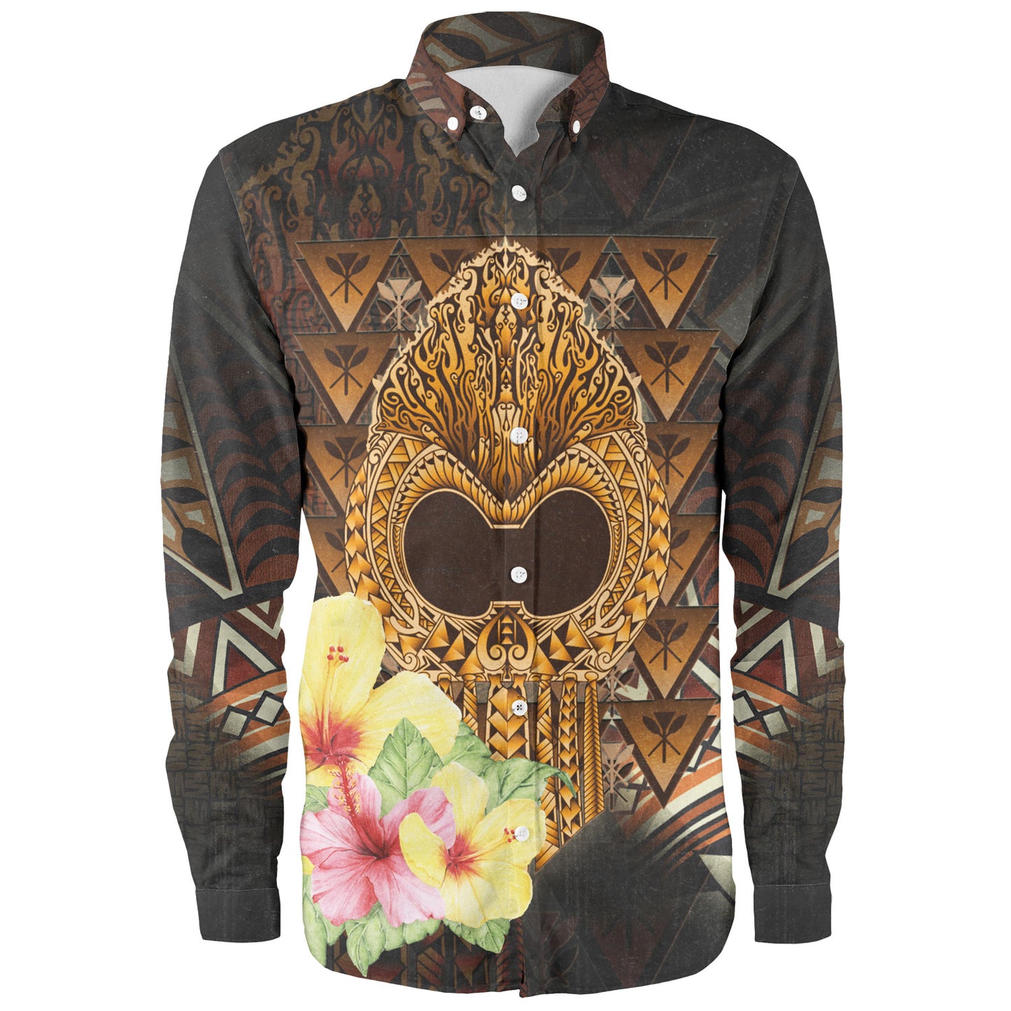 Hawaii Long Sleeve Shirt Ikaika Hawaiian With Hibiscus Flowers Retro Style