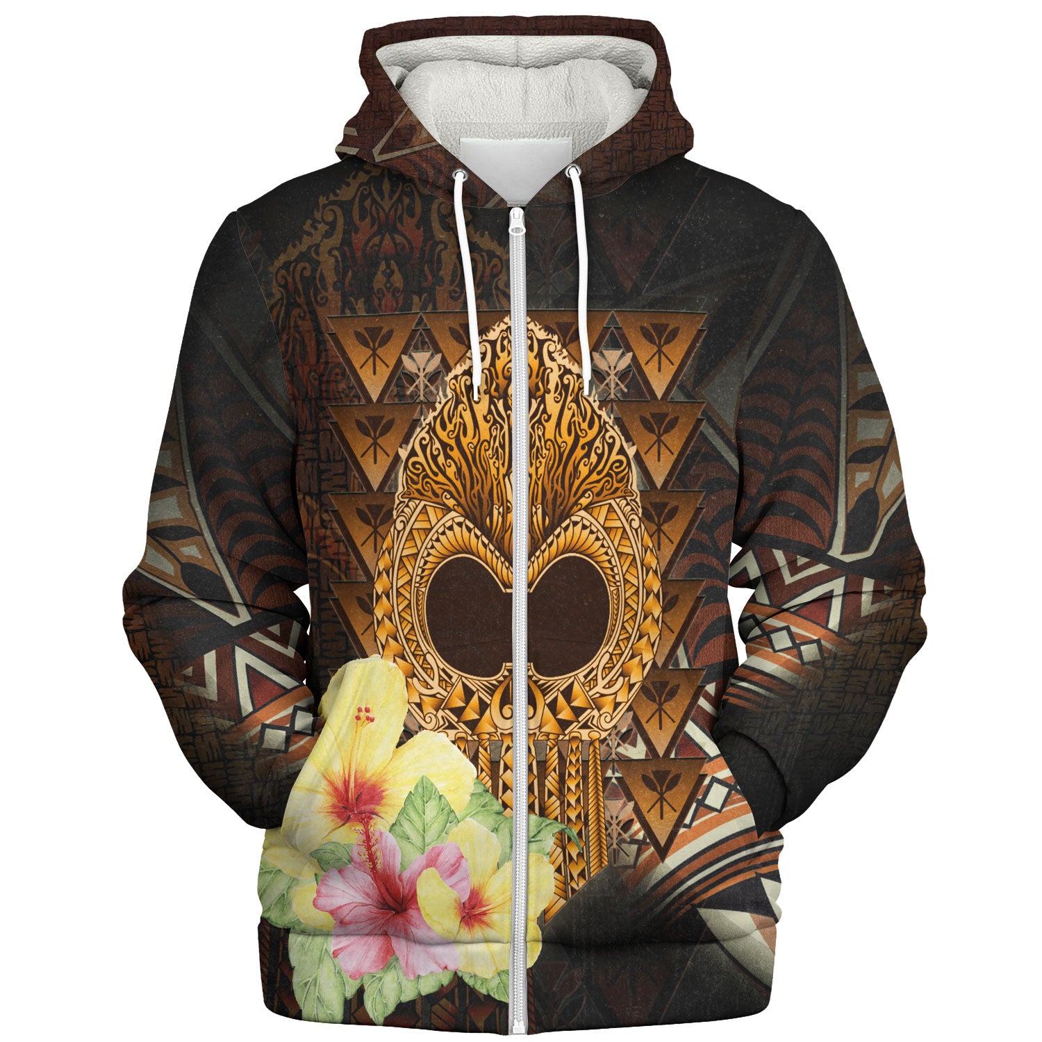Hawaii Sherpa Hoodie Ikaika Hawaiian With Hibiscus Flowers Retro Style