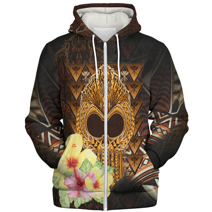 Hawaii Sherpa Hoodie Ikaika Hawaiian With Hibiscus Flowers Retro Style
