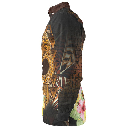 Hawaii Long Sleeve Shirt Ikaika Hawaiian With Hibiscus Flowers Retro Style