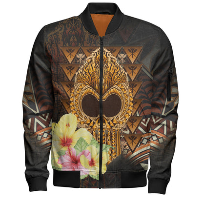 Hawaii Bomber Jacket Ikaika Hawaiian With Hibiscus Flowers Retro Style