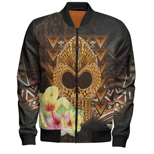 Hawaii Bomber Jacket Ikaika Hawaiian With Hibiscus Flowers Retro Style