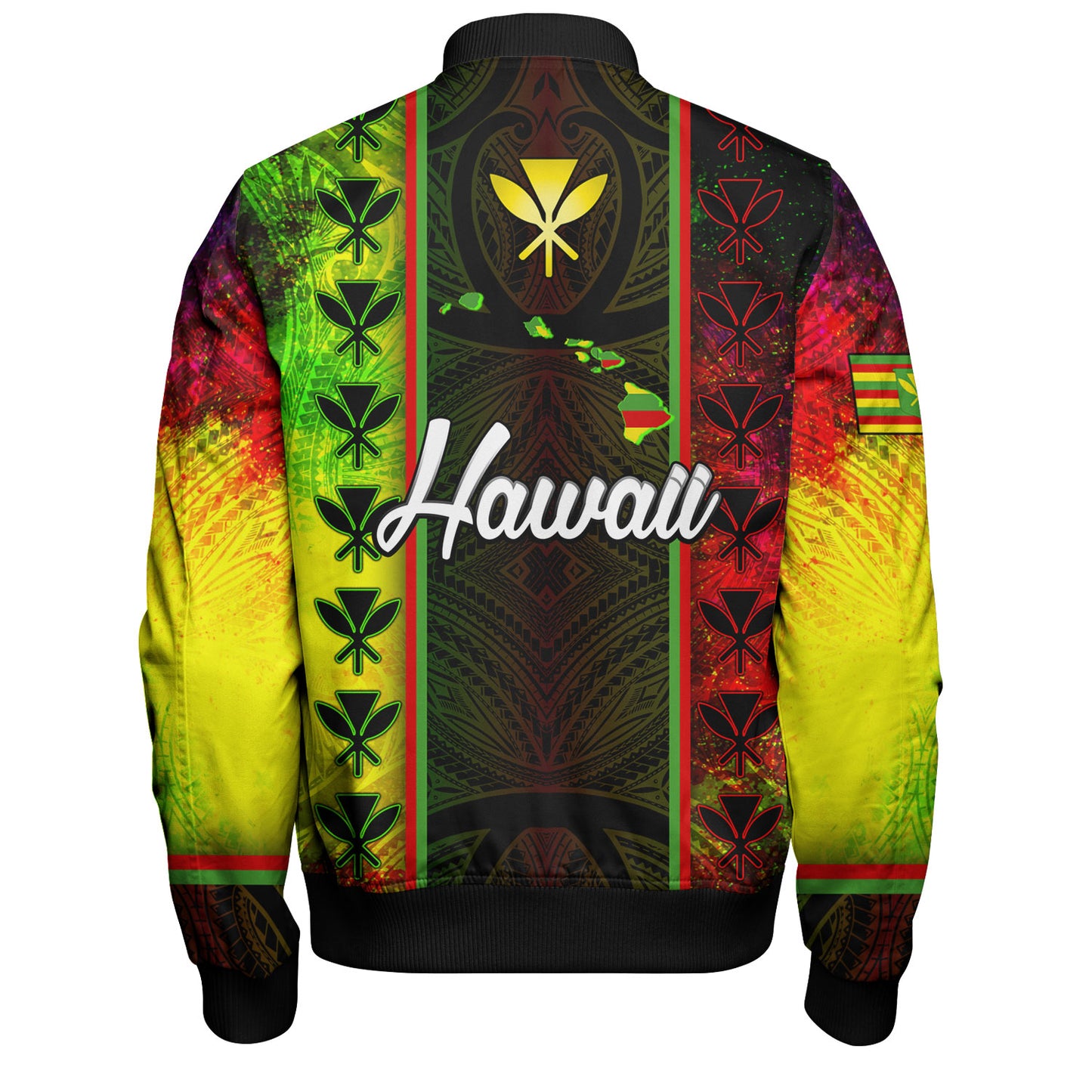 Hawaii Custom Personalised Bomber Jacket Kanakamaoli Flag With Map Traditional Patterns