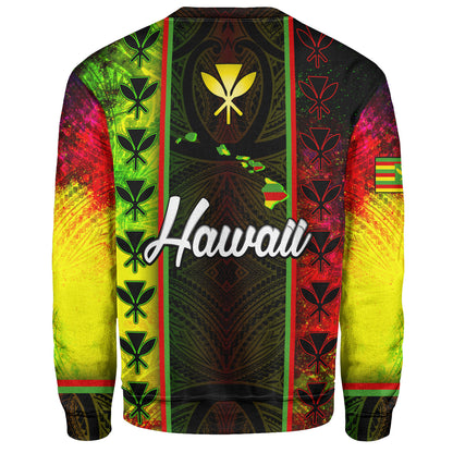 Hawaii Custom Personalised Sweatshirt Kanakamaoli Flag With Map Traditional Patterns
