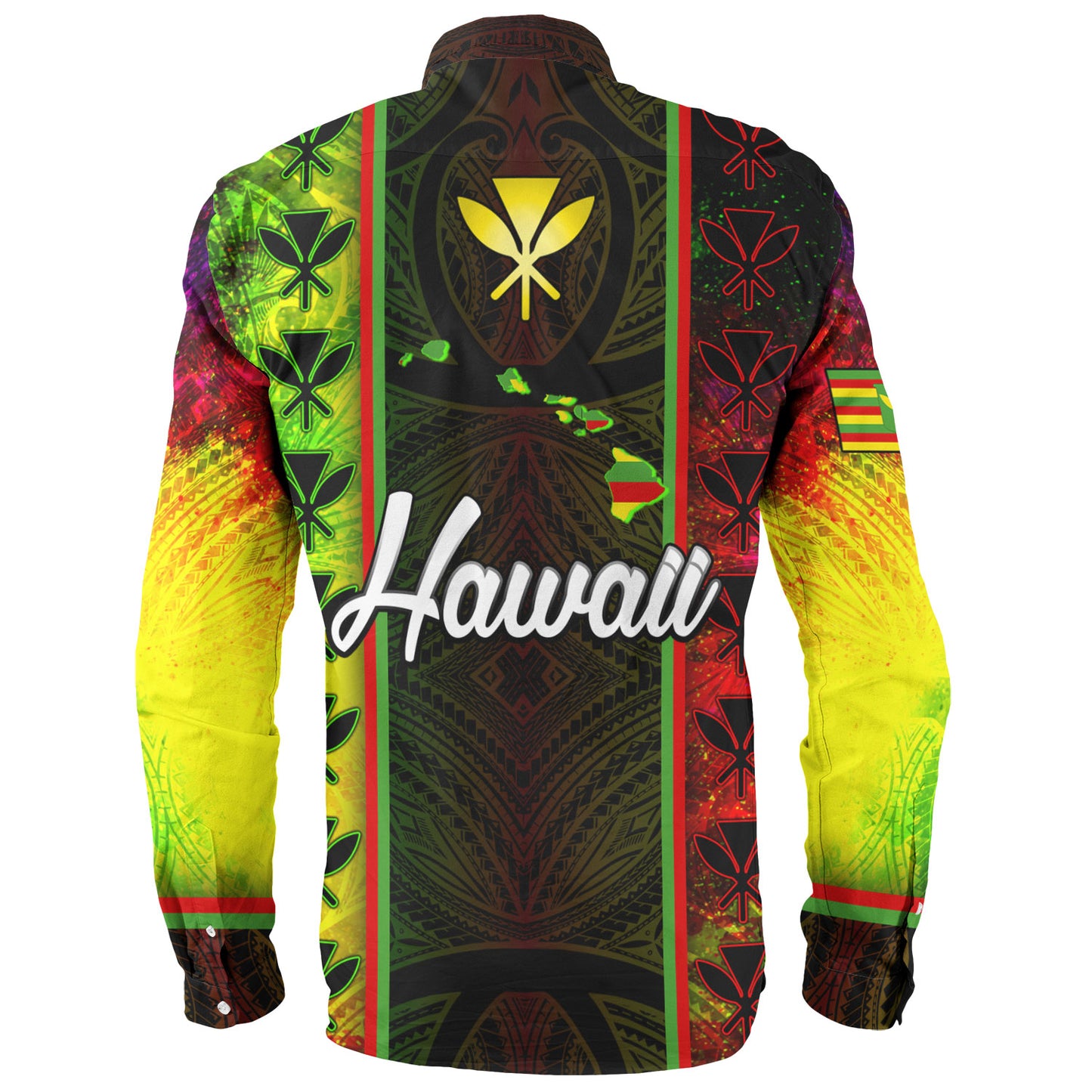 Hawaii Custom Personalised Long Sleeve Shirt Kanakamaoli Flag With Map Traditional Patterns