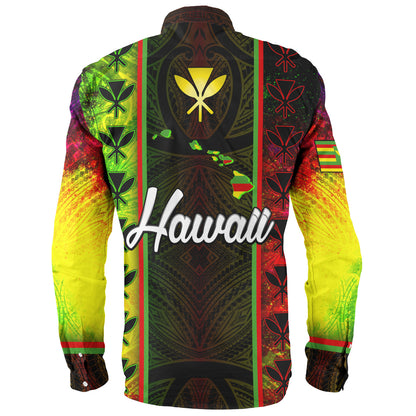 Hawaii Custom Personalised Long Sleeve Shirt Kanakamaoli Flag With Map Traditional Patterns