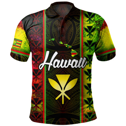 Hawaii Custom Personalised Polo Shirt Kanakamaoli Flag With Map Traditional Patterns