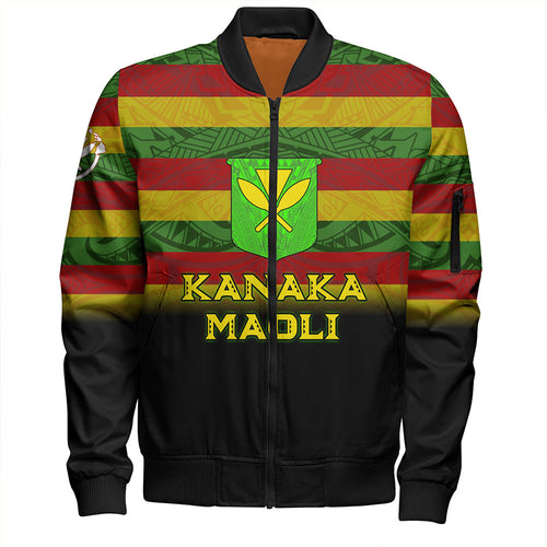 Hawaii Bomber Jacket - Kanaka Maoli Flag Color With Traditional Patterns