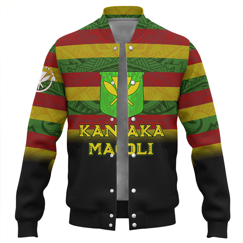 Hawaii Baseball Jacket - Kanaka Maoli Flag Color With Traditional Patterns