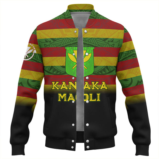 Hawaii Baseball Jacket - Kanaka Maoli Flag Color With Traditional Patterns
