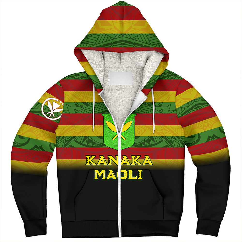 Hawaii Sherpa Hoodie - Kanaka Maoli Flag Color With Traditional Patterns
