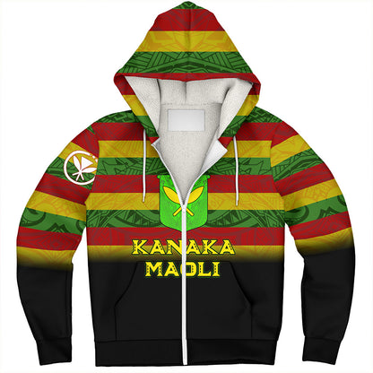 Hawaii Sherpa Hoodie - Kanaka Maoli Flag Color With Traditional Patterns