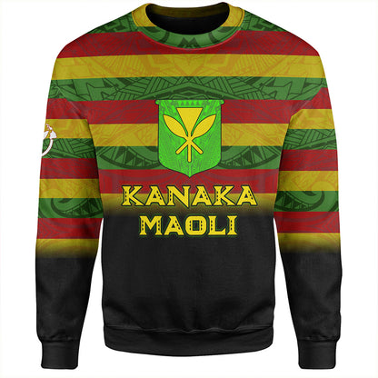 Hawaii Sweatshirt - Kanaka Maoli Flag Color With Traditional Patterns