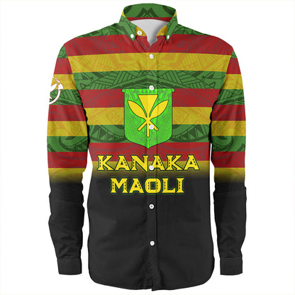 Hawaii Long Sleeve Shirt - Kanaka Maoli Flag Color With Traditional Patterns