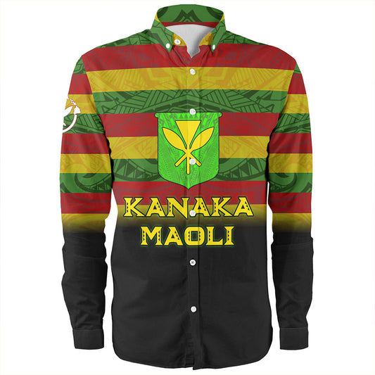 Hawaii Long Sleeve Shirt - Kanaka Maoli Flag Color With Traditional Patterns