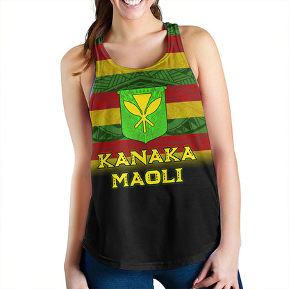 Hawaii Women Tank - Kanaka Maoli Flag Color With Traditional Patterns