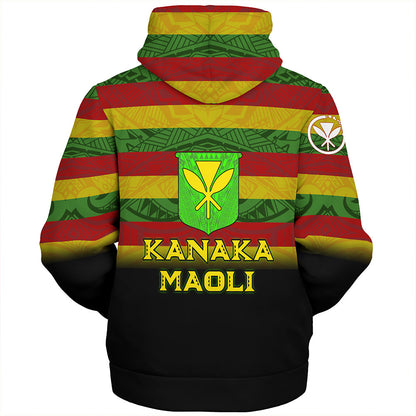 Hawaii Sherpa Hoodie - Kanaka Maoli Flag Color With Traditional Patterns