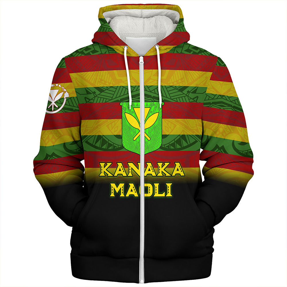 Hawaii Sherpa Hoodie - Kanaka Maoli Flag Color With Traditional Patterns
