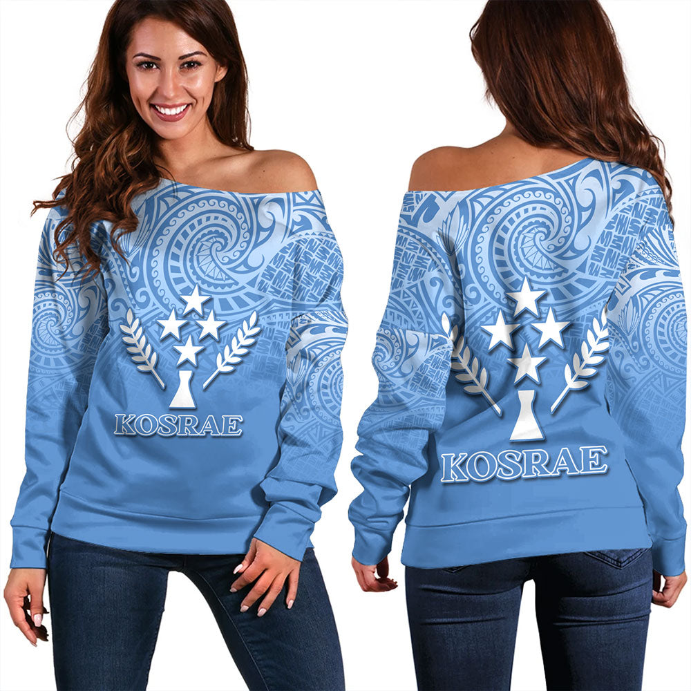 Kosrae Off Shoulder Sweatshirt Flag Color With Traditional Patterns