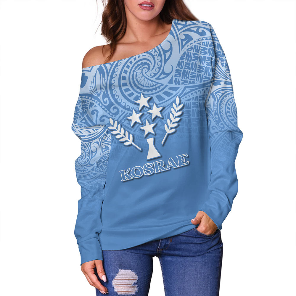 Kosrae Off Shoulder Sweatshirt Flag Color With Traditional Patterns