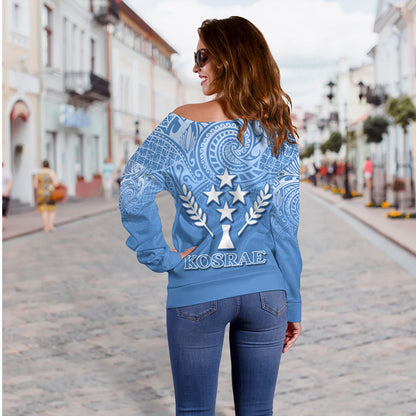 Kosrae Off Shoulder Sweatshirt Flag Color With Traditional Patterns