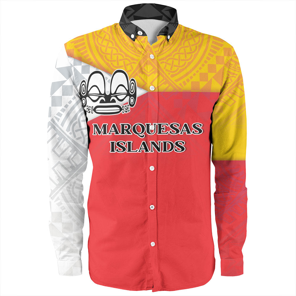 Marquesas Islands Long Sleeve Shirt Flag Color With Traditional Patterns