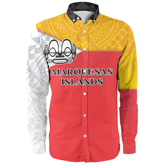 Marquesas Islands Long Sleeve Shirt Flag Color With Traditional Patterns