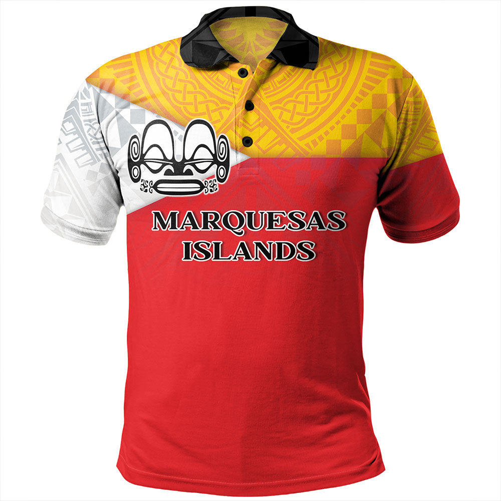 Marquesas Islands Polo Shirt Flag Color With Traditional Patterns