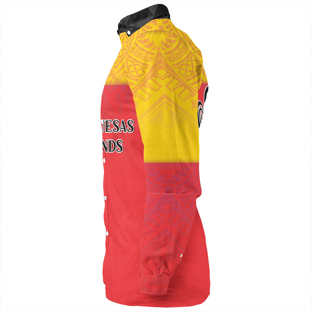 Marquesas Islands Long Sleeve Shirt Flag Color With Traditional Patterns