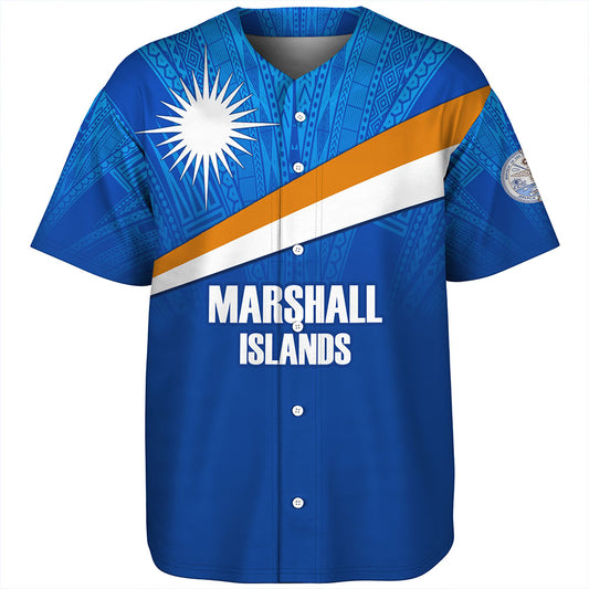 Marshall Islands Baseball Shirt - Flag Color With Traditional Patterns
