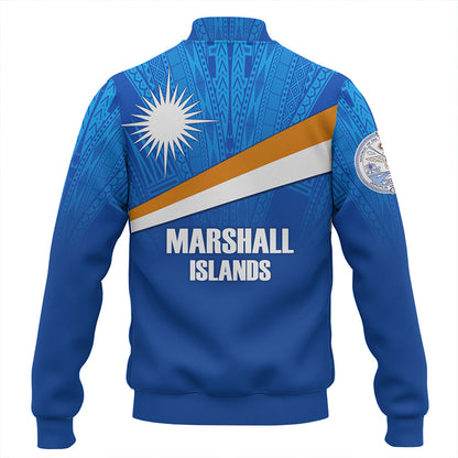 Marshall Islands Baseball Jacket - Flag Color With Traditional Patterns